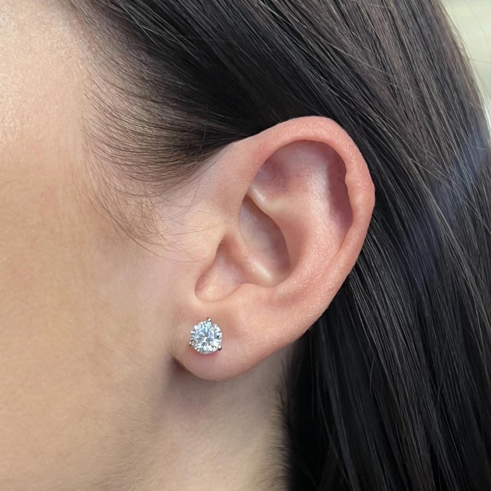 2.00Cttw Four Prong Round Cut Lab Grown Diamond Stud Earrings 14K White Gold